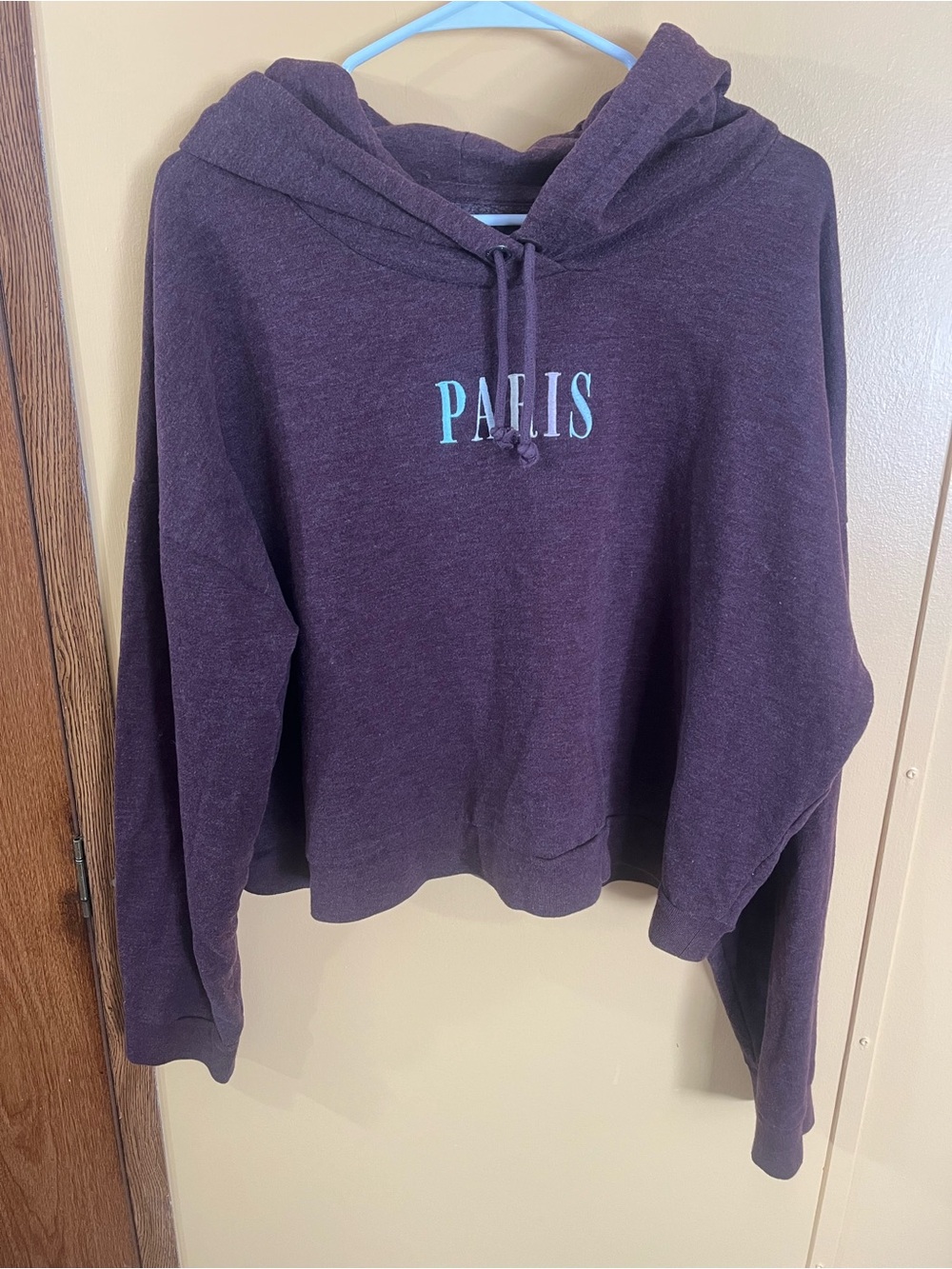 Women’s Aeropostale Cropped Drawstring Hoodie Sweater - Plum “PARIS” Size XXL